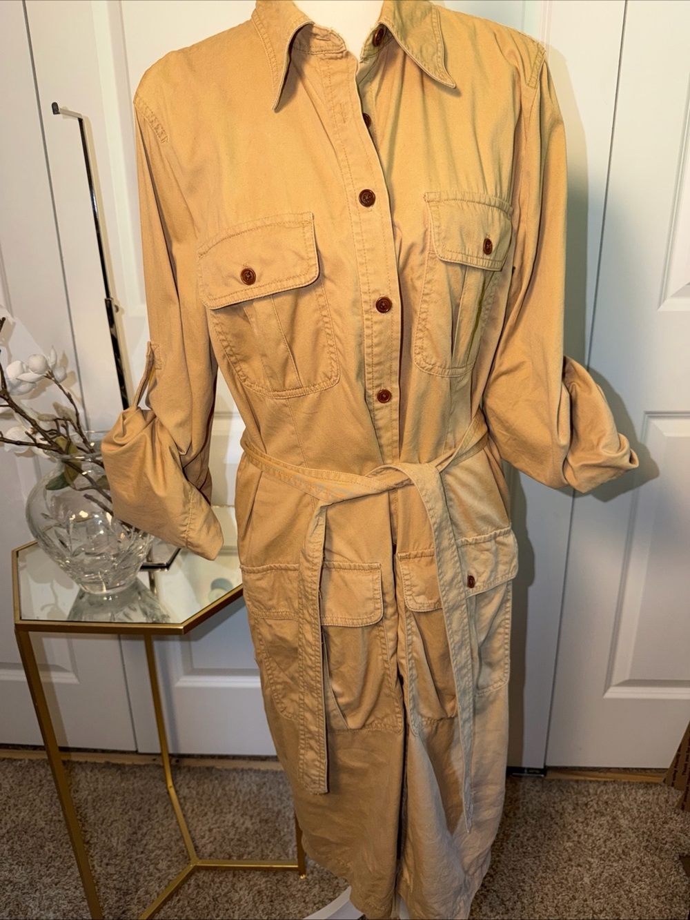 Ralph Lauren Utility Shirt Dress Coat in Khaki - Women’s sz12 Belted